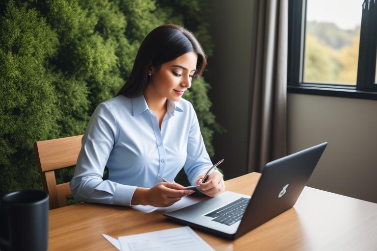 A person in professional attire, confidently working or receiving a job offer