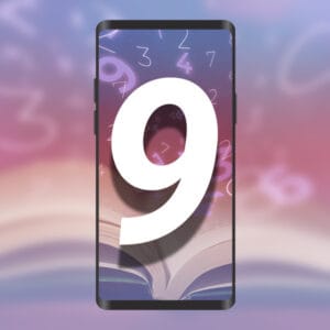 Number 9 popping from a textbook having an numerology aura around it, and caputured on a mobile screen, highlighting the importance of mobile number with total 9.